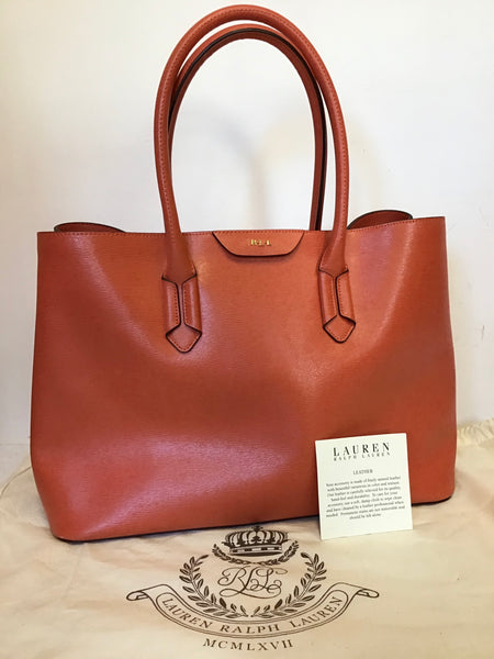 BRAND NEW RALPH LAUREN ORANGE LEATHER TOTE BAG