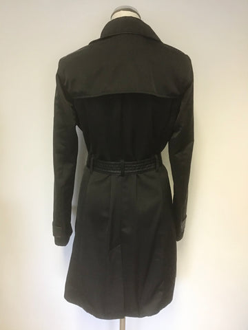 KAREN MILLEN BLACK FAUX LEATHER TRIM TRENCH COAT/ MAC SIZE 12