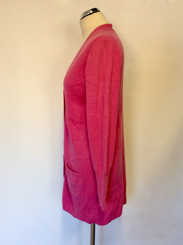 PURE COLLECTION PINK 100% CASHMERE LONG BOYFRIEND CARDIGAN SIZE 14