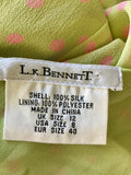 LK BENNETT LIME GREEN & PINK SPOT SILK OCCASION DRESS SIZE 12