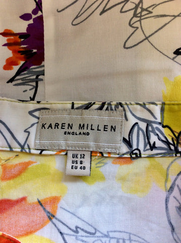 KAREN MILLEN WHITE & FLORAL PRINT CAP SLEEVE SHIRT SIZE 12