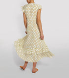 SANDRO PARIS MALLY WHITE WITH DELICATE FLORAL PRINT RUFFLE MIDI DRESS SIZE 36 UK 8/10