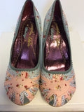 NEW EX DISPLAY IRREGULAR CHOICE BLUE & PINK FLORAL PRINT HEELS SIZE 5/38