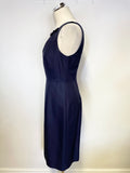 LK BENNETT NAVY BLUE BOW TRIM COTTON & SILK PENCIL DRESS & JACKET SUIT SIZE 10