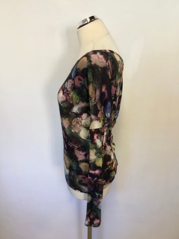 PAUL SMITH FLORAL PRINT SCOOP NECKLINE LONG SLEEVE TOP SIZE S