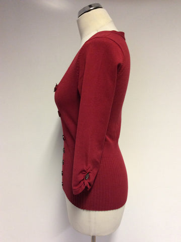 KAREN MILLEN RED SQUARE NECK BUTTON TRIM JUMPER SIZE 2 UK 10/12