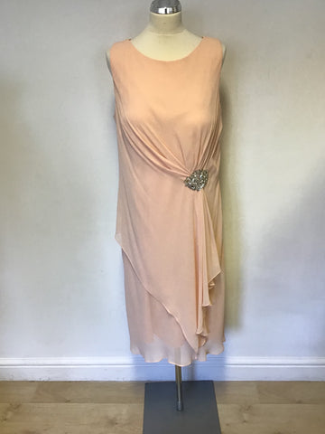 BRAND NEW MASCARA PEACH SLEEVELESS DRESS & MATCHING SEMI SHEER JACKET SIZE 18