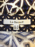 LK BENNETT BLACK,BROWN,WHITE & BLUE PRINT 3/4 SLEEVE DRESS SIZE 10