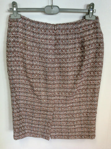 LK BENNETT MAUVE,SILVER,GREY & PINK WEAVE WOOL BLEND PENCIL SKIRT SIZE 12