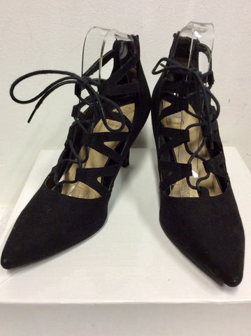 MARKS & SPENCER BLACK SUEDE LACE UP HEELS SIZE 6/39