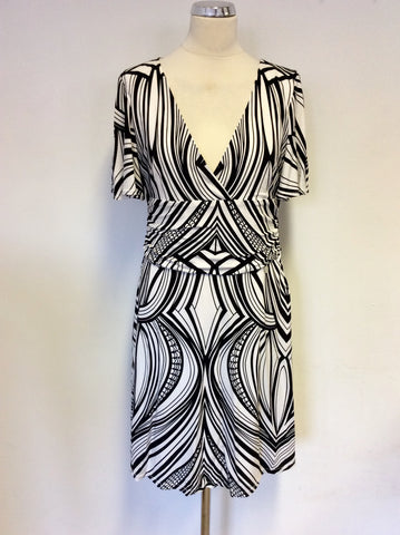 KAREN MILLEN BLACK & WHITE PRINT SHORT SLEEVE DRESS SIZE 16