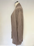 NITYA BROWN DOUBLE RIB EDGE  WOOL & SILK LONG CARDIGAN SIZE M