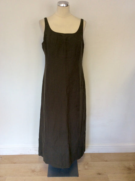 JIGSAW BROWN LINEN LONG SLEEVELESS DRESS SIZE 16