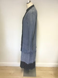 NITYA DENIM BLUE SLEEVELESS SHIFT MIDI DRESS & LONG OVER JACKET SET SIZE 44 UK 16