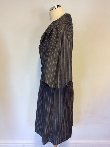 POLENCI GREY & SILVER PINSTRIPE BELTED DRESS SIZE 12