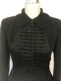 TEMPERLEY BLACK WOOL & SILK PLEATED TRIM BUTTON FASTEN SILK LINED COAT SIZE 8