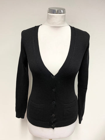 MULBERRY 100% MERINO WOOL BLACK V NECK LONG SLEEVED CARDIGAN  SIZE XS