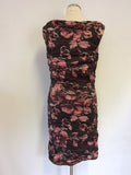 PHASE EIGHT BROWN & PINK FLORAL PRINT STRETCH PENCIL DRESS SIZE 14