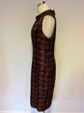 LAURA ASHLEY BLACK & COPPER PRINT SILK DRESS SIZE 16