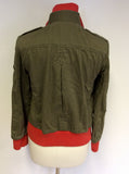 MARC JACOBS KHAKI & ORANGE RIB KNIT ZIP UP JACKET SIZE S