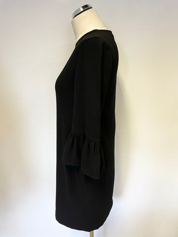 WHISTLES BLACK RAVEN FLUTED SLEEVE SHIFT DRESS SIZE 8