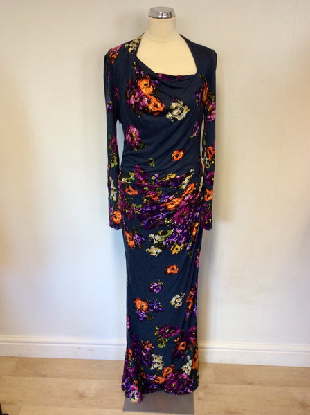 MANGO BLUE FLORAL PRINT LONG SLEEVE MAXI DRESS SIZE XL