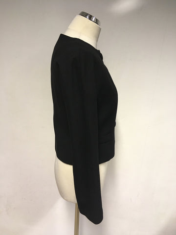 LK BENNETT BLACK COLLARLESS SHORT WOOL JACKET SIZE 10