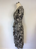 LK BENNETT BLACK & WHITE PRINT SILK WRAP DRESS SIZE 10