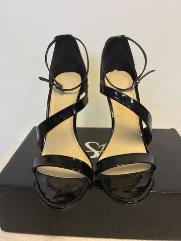 BRAND NEW SHOE BOX BLACK PATENT STRAPPY HEEL SANDALS SIZE 7/40