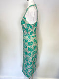 WHISTLES CREAM & GREEN FLORAL PRINT LINEN BLEND PENCIL DRESS SIZE 8