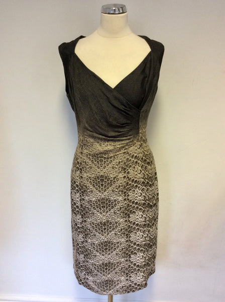 ALEXON BROWN PRINT LINEN SLEEVELESS DRESS SIZE 16