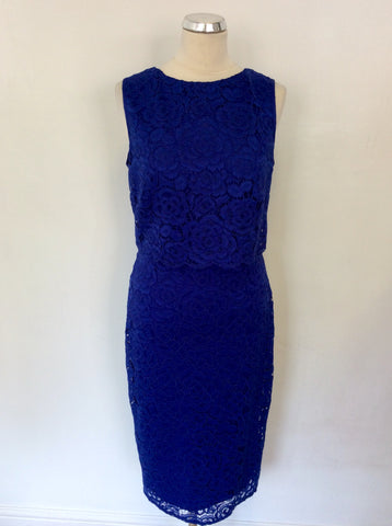 M&CO BOUTIQUE COBALT BLUE LACE SLEEVELESS DRESS SIZE 14