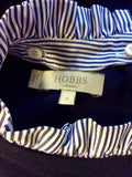 HOBBS NAVY BLUE JUMPER WITH BLUE & WHITE STRIPED SHIRT TRIM SIZE M