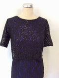 M&CO BLACK LACE & PURPLE LINED SEQUIN TRIM PENCIL DRESS SIZE 14