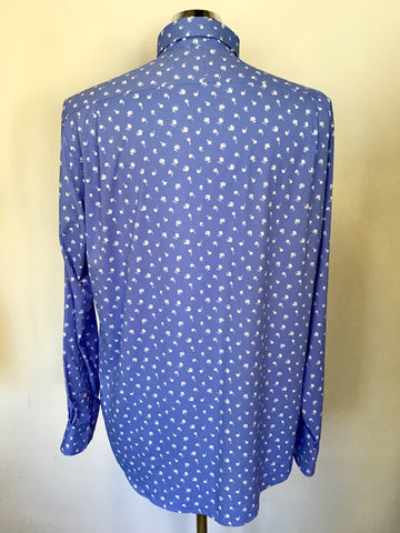 POLO RALPH LAUREN PERFORMANCE BLUE & WHITE PRINT SHIRT SIZE LARGE