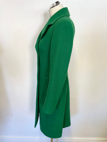 LK BENNETT EMERALD GREEN WOOL DOUBLE BREASTED KNEE LENGTH PEA COAT SIZE 10