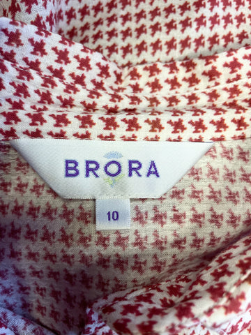 BRORA RED & WHITE PRINT COTTON LONG SLEEVE SHIRT SIZE 10