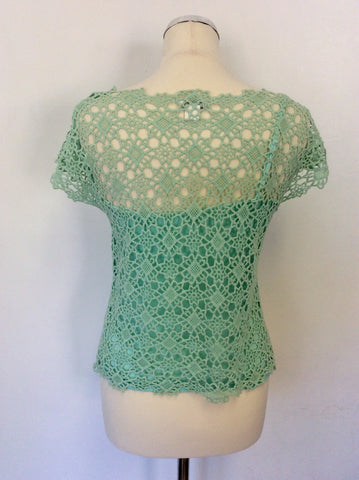 MONSOON GREEN COTTON CROCHET CAP SLEEVE TOP SIZE 10