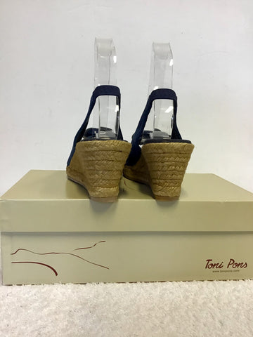 BRAND NEW TONI PONS BLUE LEATHER WEDGE HEEL SANDALS SIZE 4/37