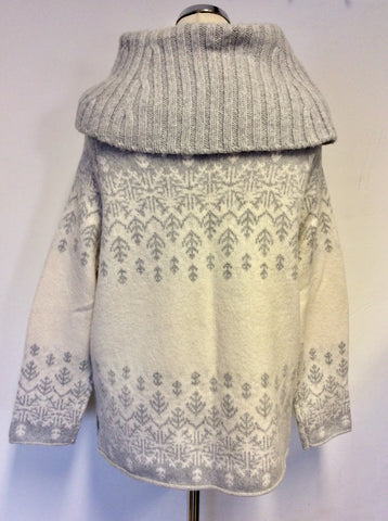 MINT VELVET LIGHT GREY & WHITE SNOWFLAKE JUMPER & MATCHING HAT & SCARF SIZE 14