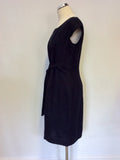 HOBBS DARK BLUE LINEN TIE FRONT CAP SLEEVE DRESS SIZE 12