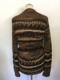 MULBERRY BROWN CHUNKY KNIT WITH LEATHER WEAVE BELTED CARDIGAN SIZE S