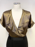 COAST BROWN & BLACK FRILLED SILK BODICE PENCIL DRESS SIZE 12