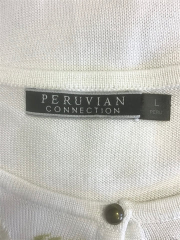 PERUVIAN CONNECTION WHITE EMBROIDERED PRIMA COTTON JUMPER SIZE L