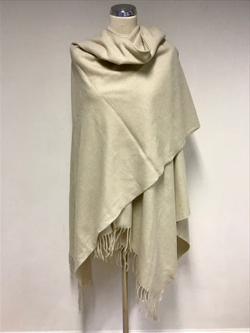 MOSCHINO BEIGE 100% WOOL WRAP/SHAWL WITH FRINGING