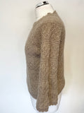 ZARA ALPACA BLEND OATMEAL BEIGE PATTERNED KNIT 3/4 SLEEVE JUMPER SIZE M