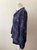 WHISTLES BLACK,BLUE & LILAC PATTERN LONG SLEEVE TOP SIZE 10