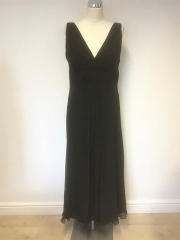 LAURA ASHLEY BLACK SILK SLEEVELESS LONG SPECIAL OCCASION DRESS SIZE 14