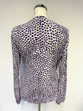 DKNY WHITE,PURPLE & BLACK ANIMAL PRINT WRAP ACROSS LONG SLEEVE TOP SIZE L