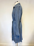 MINT VELVET BLUE DENIM COLLARED LONG SLEEVED BELTED SHIRT DRESS SIZE 14